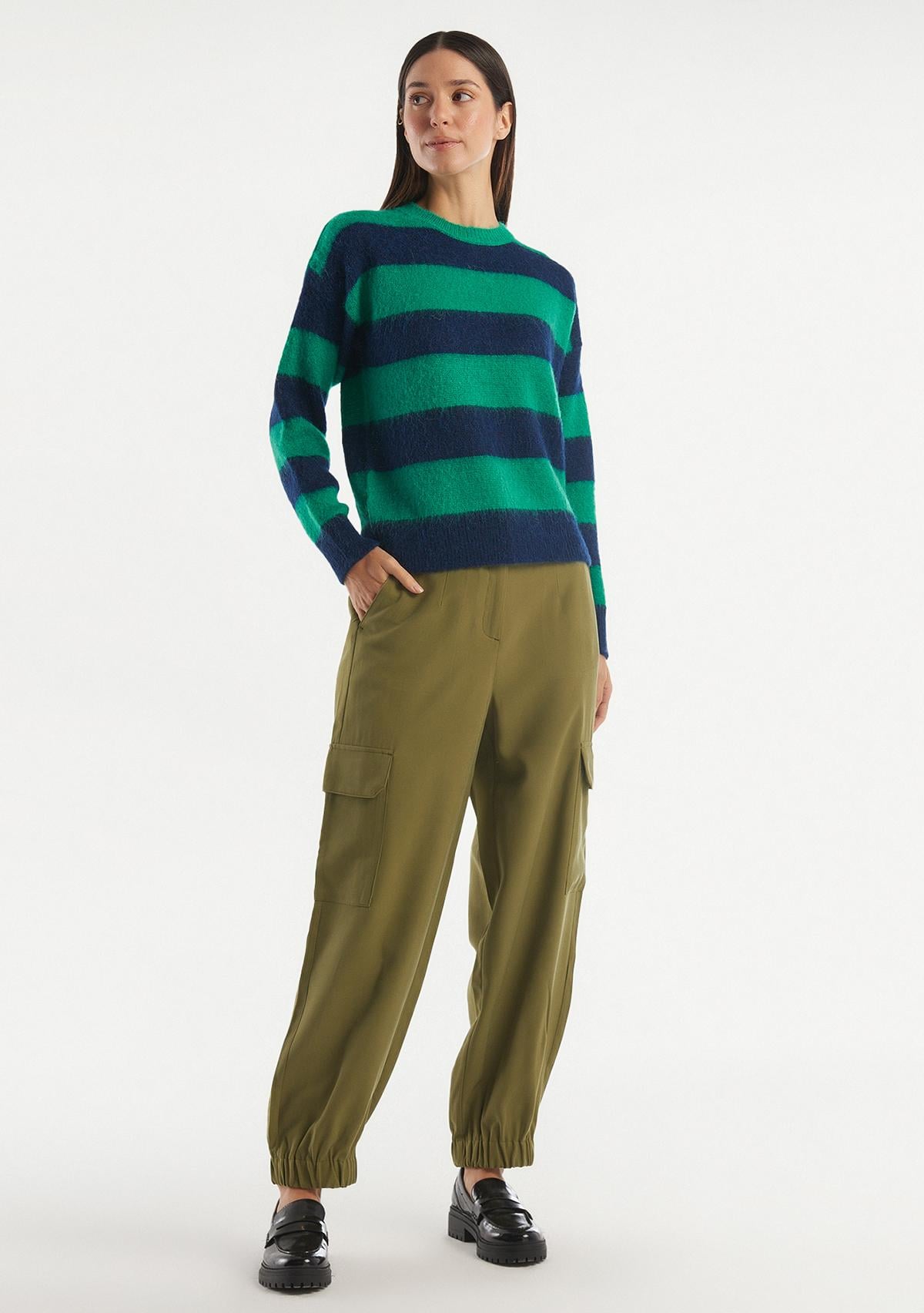  Kadın Zeytin Yeşili Bilekten Lastikli Kargo Pantolon