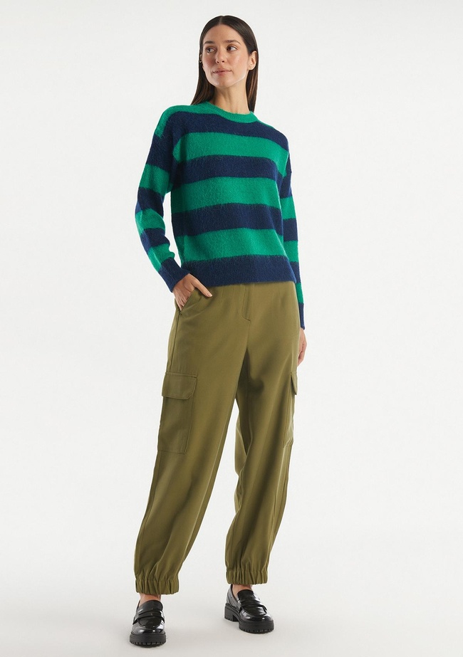  Kadın Zeytin Yeşili Bilekten Lastikli Kargo Pantolon