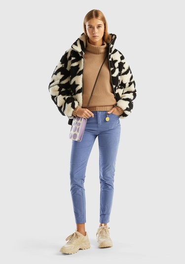  Kadın Havacı Mavi Slim Fit Kadife Pantolon