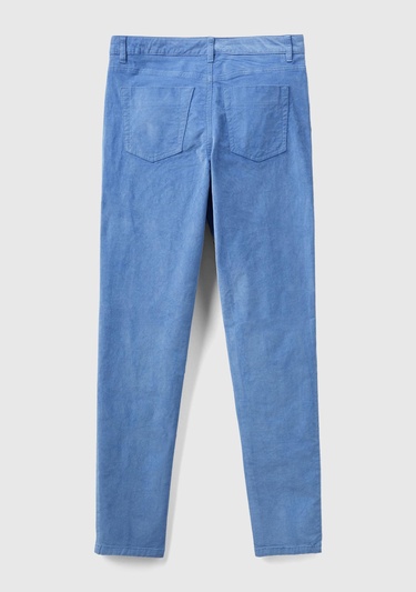  Kadın Havacı Mavi Slim Fit Kadife Pantolon