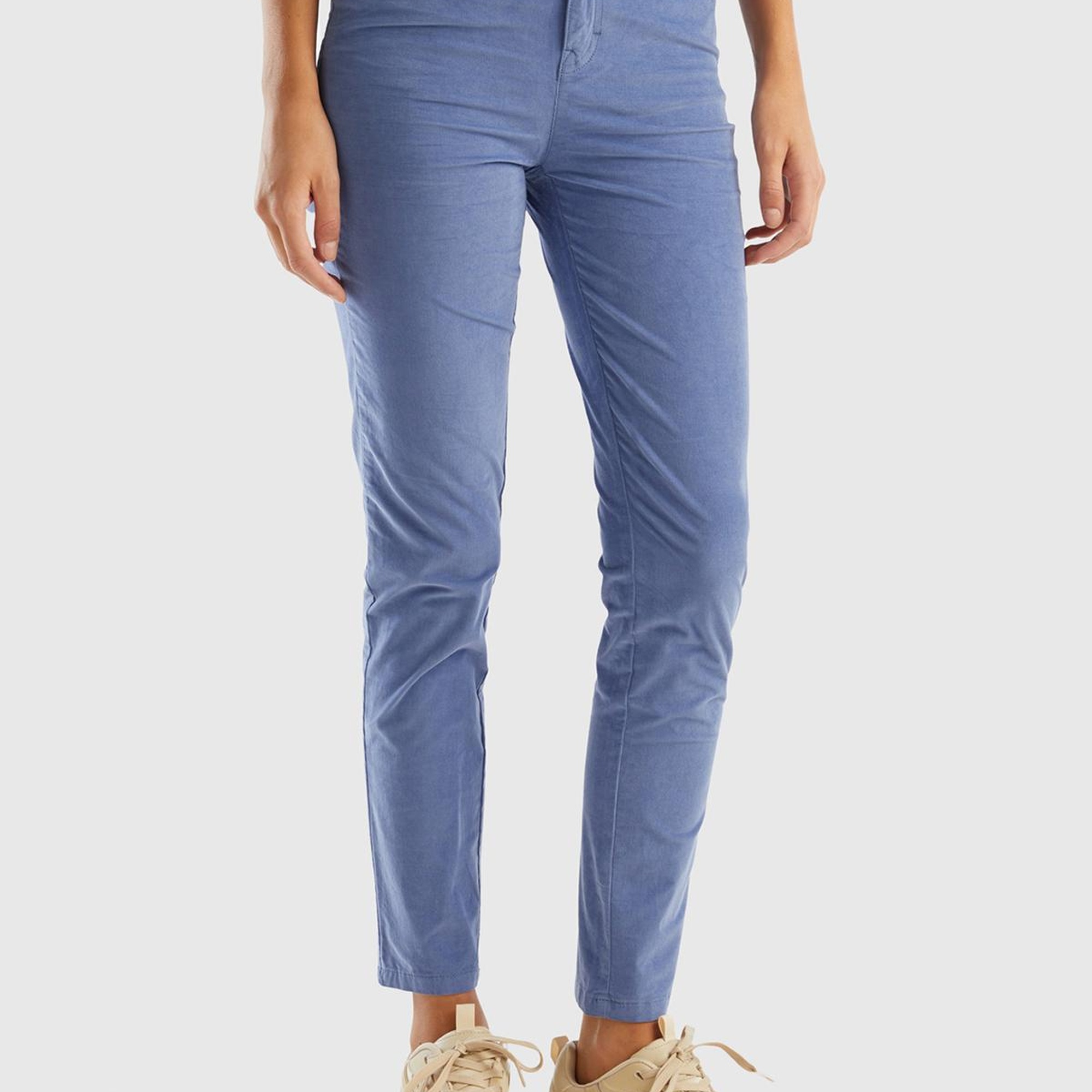 Kadın Havacı Mavi Slim Fit Kadife Pantolon