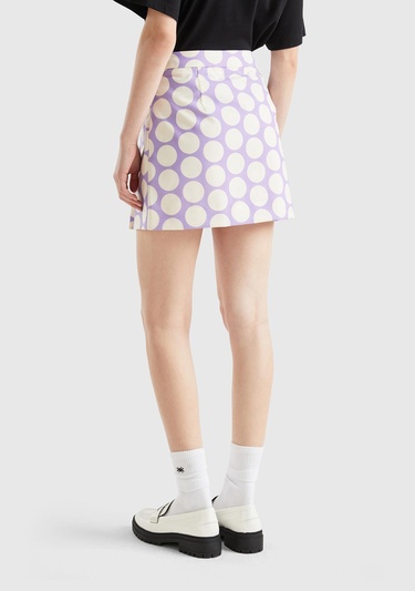  Kadın Lila Poliviskoz Puantiyeli Mini Etek