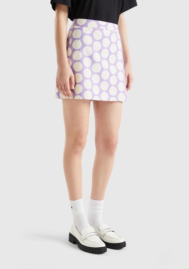  Kadın Lila Poliviskoz Puantiyeli Mini Etek