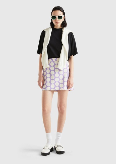  Kadın Lila Poliviskoz Puantiyeli Mini Etek