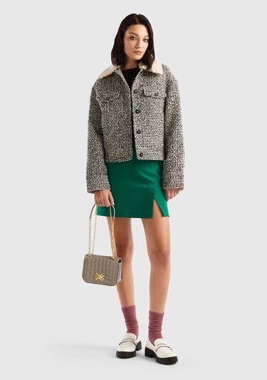  Kadın Yeşil Poliviskoz Yandan Fermuarlı Mini Etek