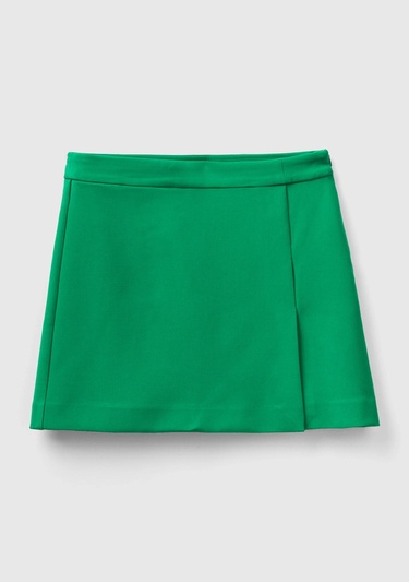  Kadın Yeşil Poliviskoz Yandan Fermuarlı Mini Etek