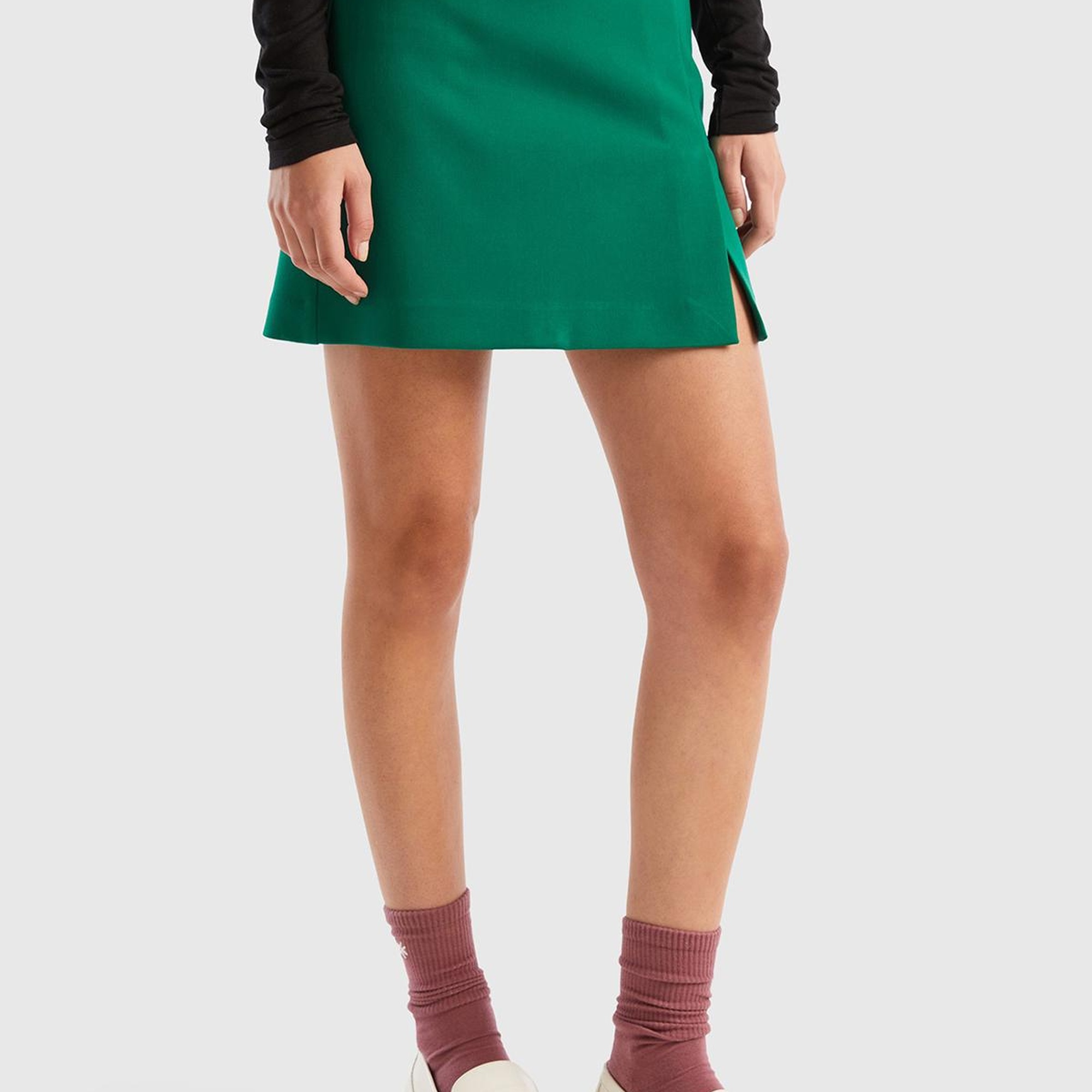 Kadın Yeşil Poliviskoz Yandan Fermuarlı Mini Etek