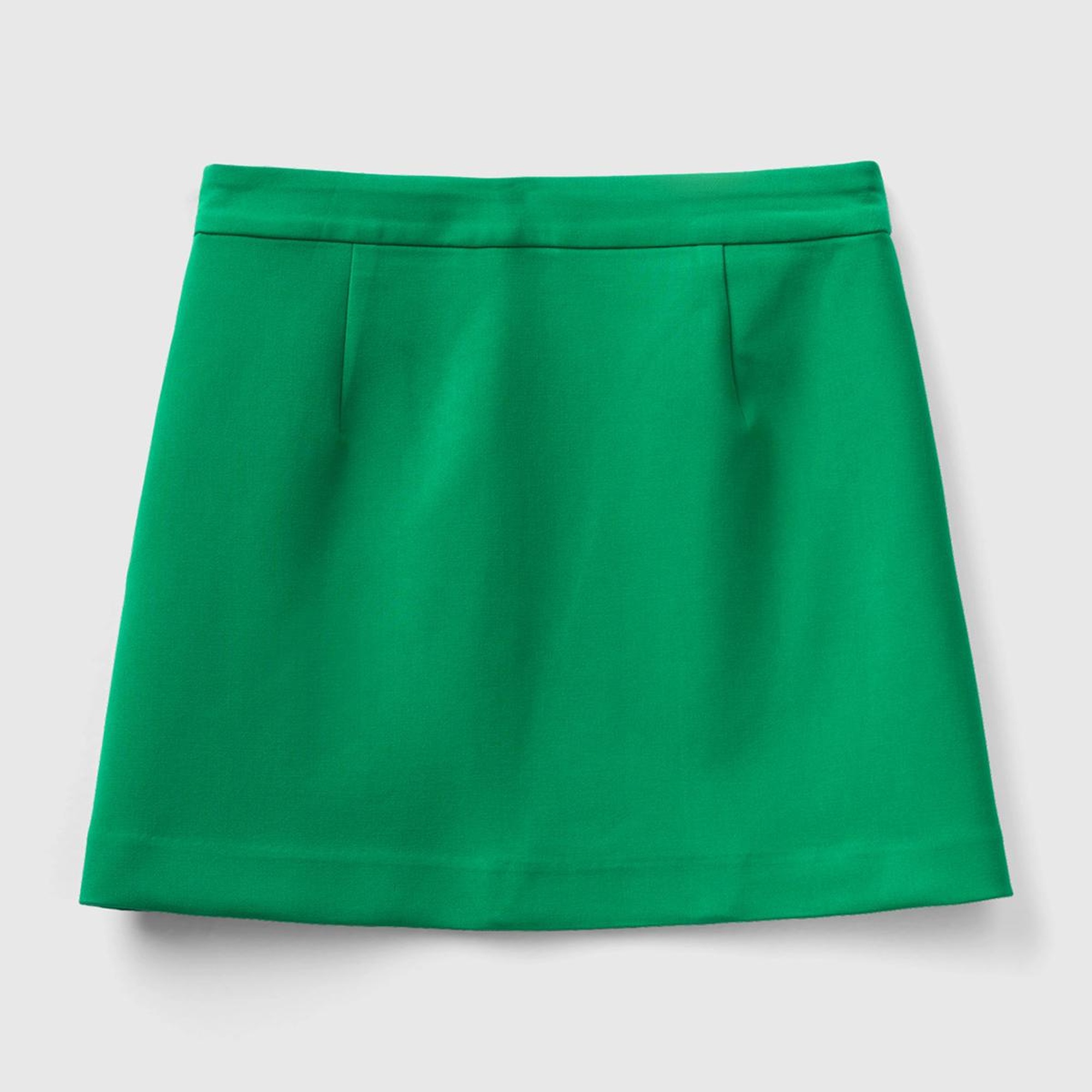 Kadın Yeşil Poliviskoz Yandan Fermuarlı Mini Etek