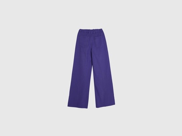  Kadın Mor Beli Lastikli Geniş Paça Denim Pantolon