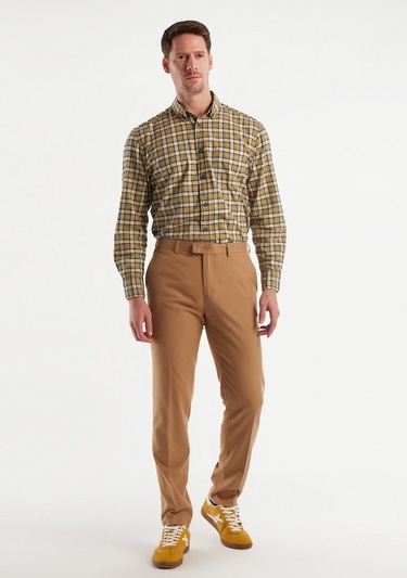  Erkek Kahverengi Viskoz Karışımlı Regular Fit Pantolon