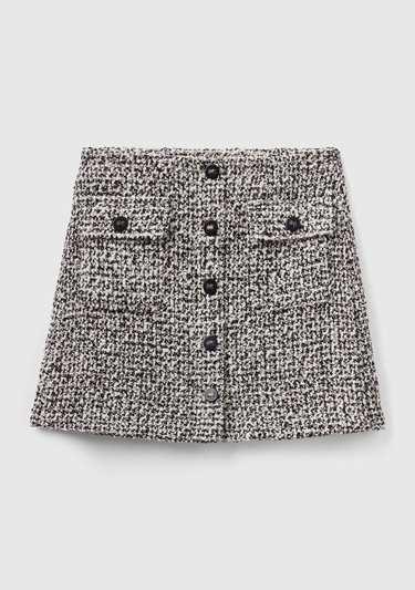  Kadın Siyah-Beyaz Yün Karışımlı Tüvit Mini Etek