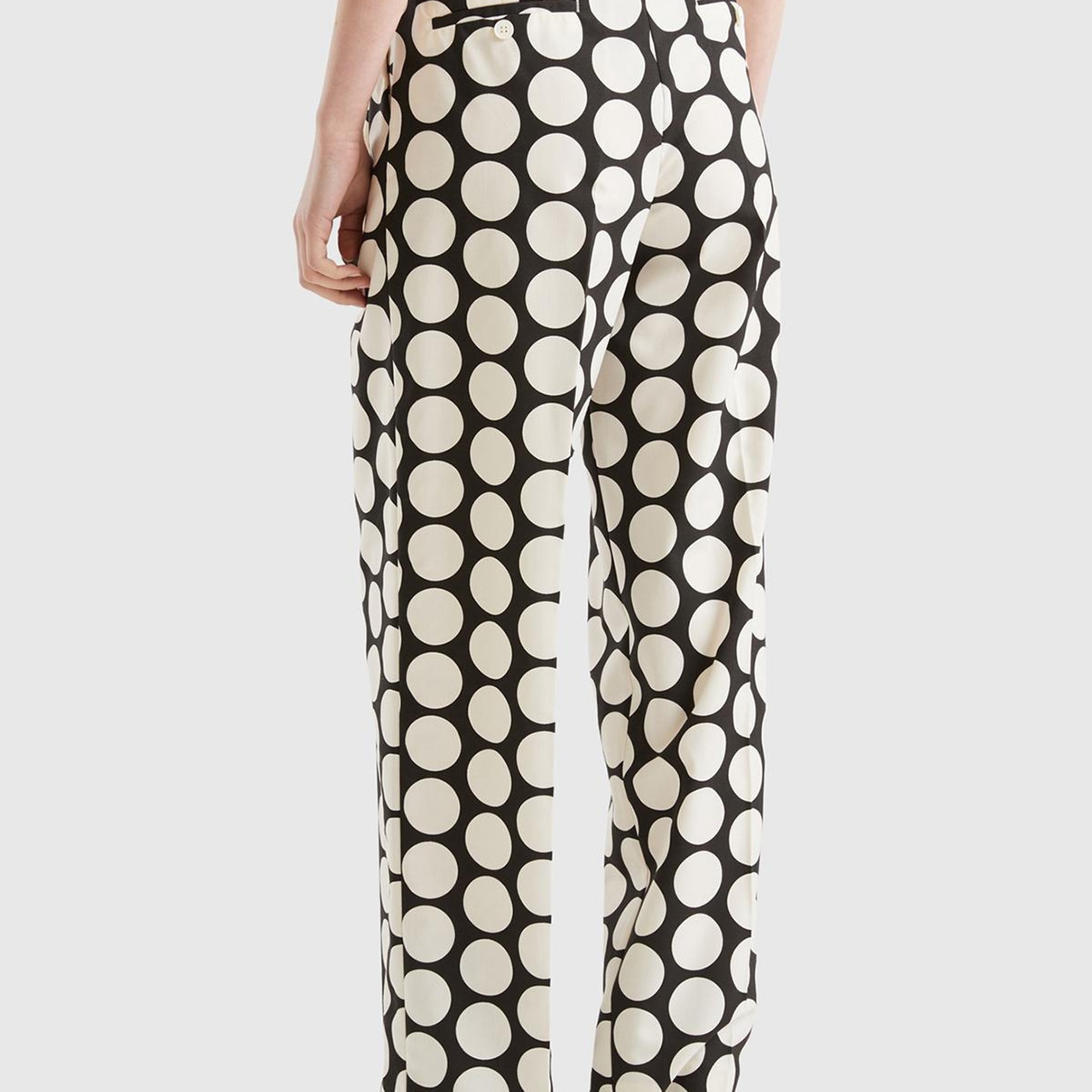 Kadın Siyah Beyaz Poliviskoz  Puantiyeli Geniş Paça Pantolon