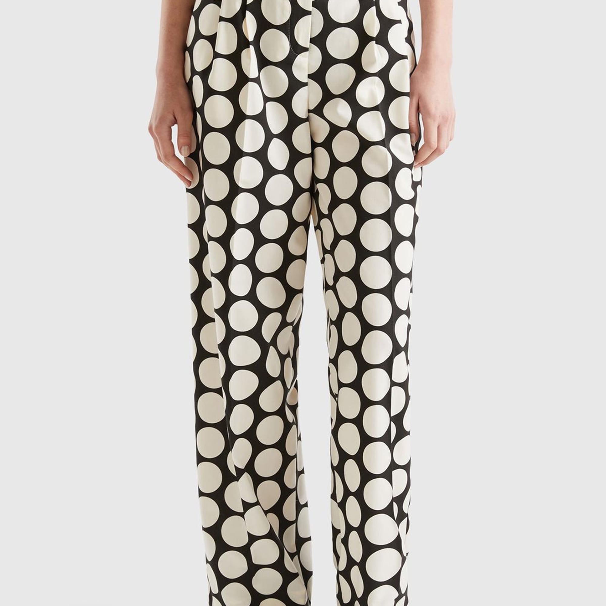 Kadın Siyah Beyaz Poliviskoz  Puantiyeli Geniş Paça Pantolon