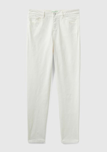  Kadın Krem Slim Fit Kadife Pantolon