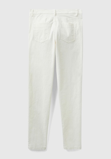  Kadın Krem Slim Fit Kadife Pantolon