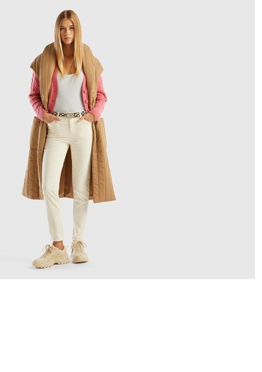  Kadın Krem Slim Fit Kadife Pantolon