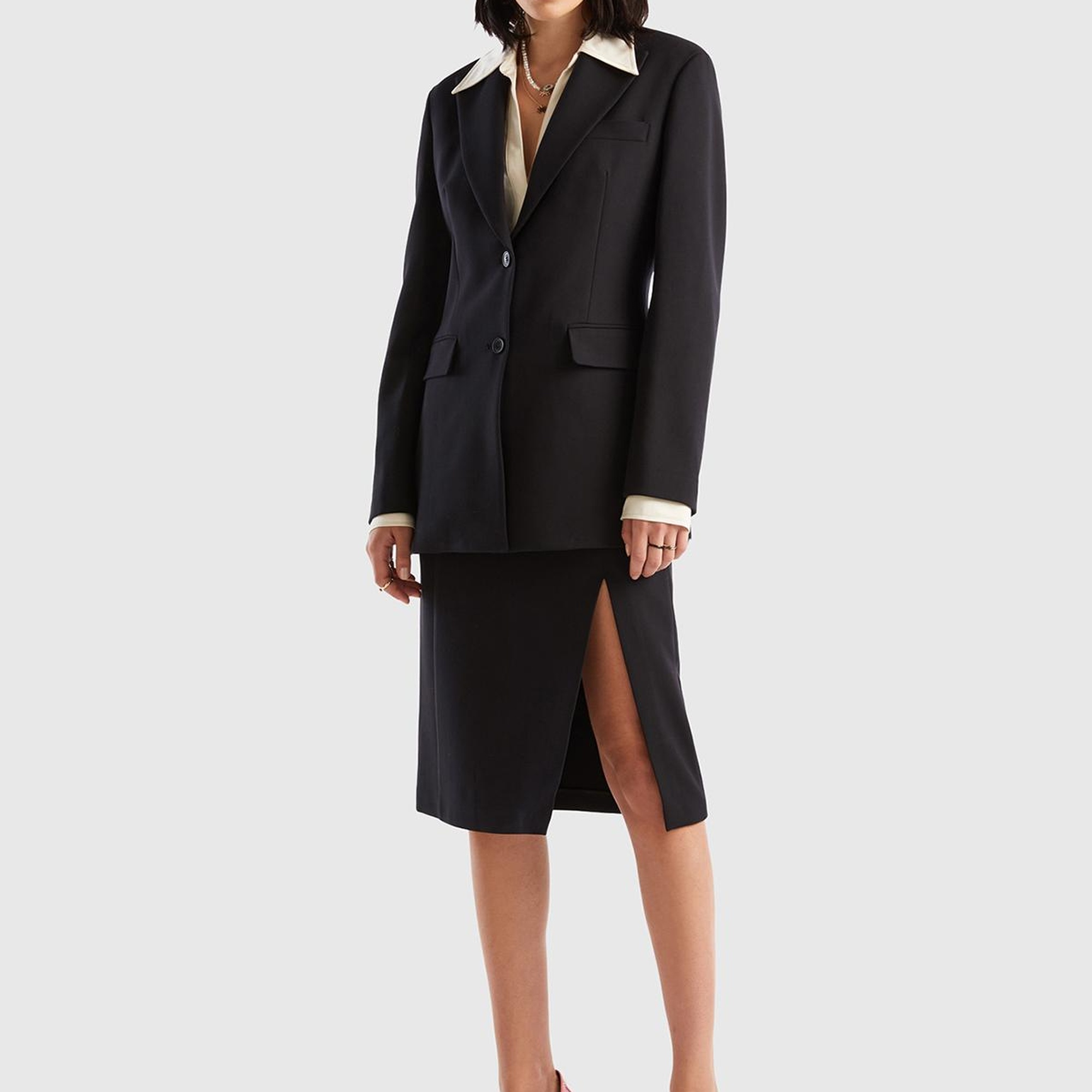 Kadın Siyah Poliviskoz Yırtmaçlı Midi Boy Etek