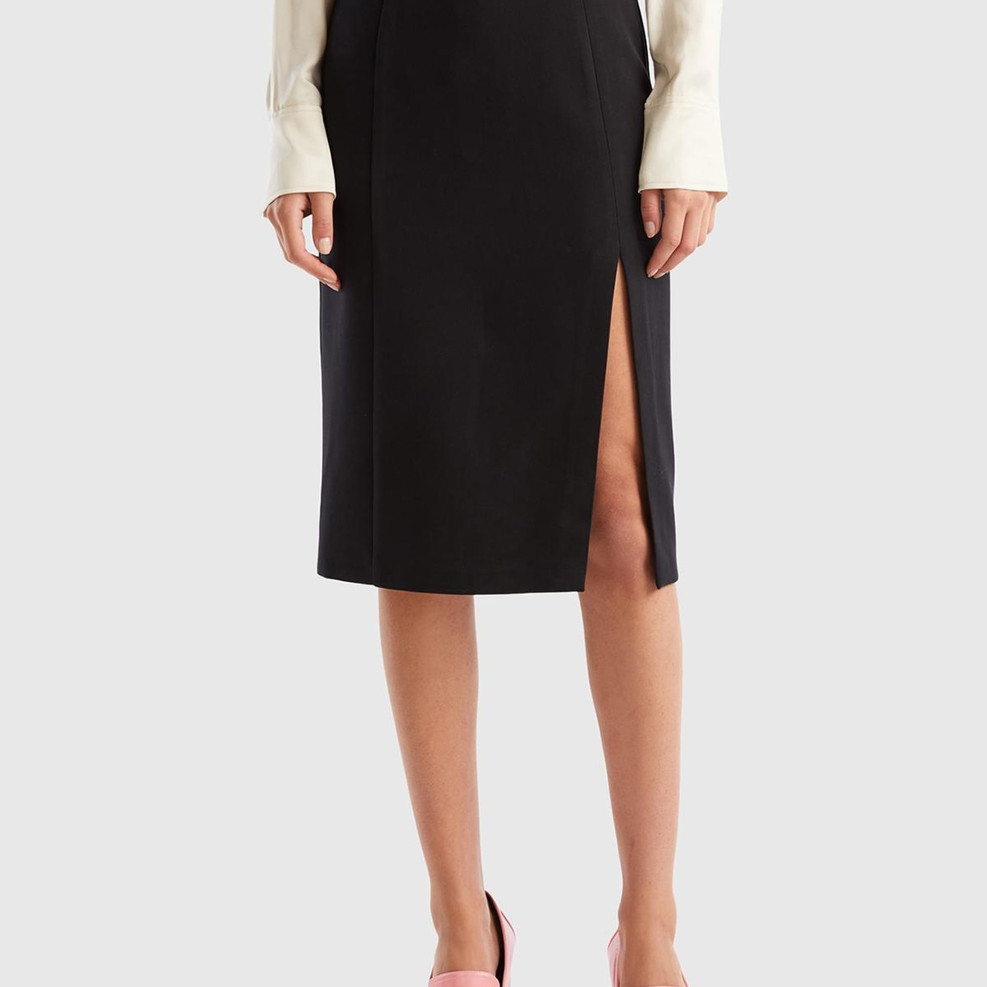 Kadın Siyah Poliviskoz Yırtmaçlı Midi Boy Etek