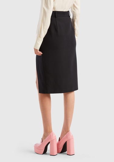  Kadın Siyah Poliviskoz Yırtmaçlı Midi Boy Etek