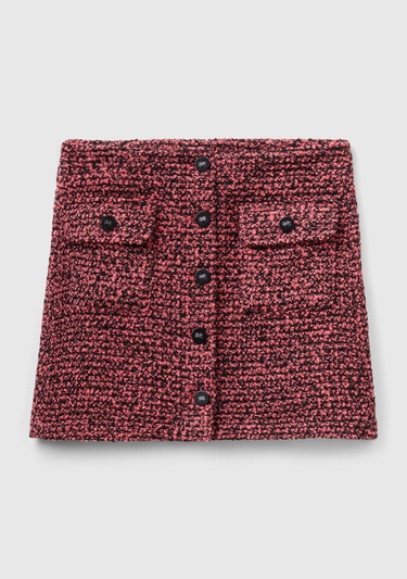  Kadın Pembe Mix Yün Karışımlı Tüvit Mini Etek