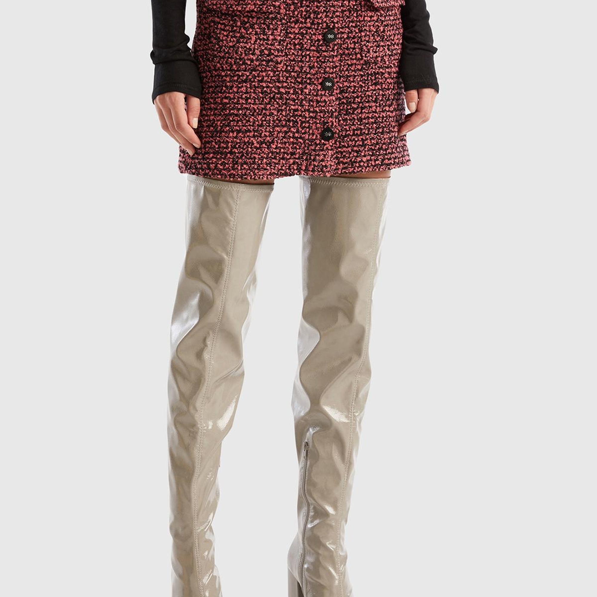 Kadın Pembe Mix Yün Karışımlı Tüvit Mini Etek