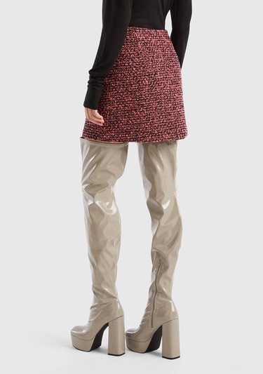  Kadın Pembe Mix Yün Karışımlı Tüvit Mini Etek