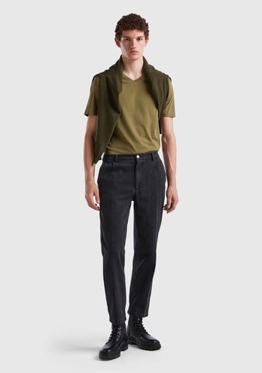  Erkek Siyah Chino Regular Fit Denim Pantolon