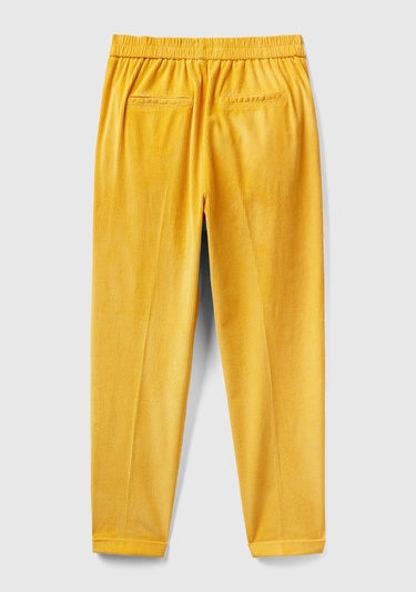  Kadın Hardal Beli Lastikli Kadife Pantolon