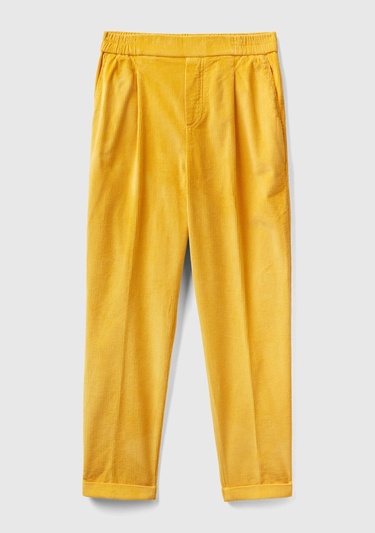  Kadın Hardal Beli Lastikli Kadife Pantolon