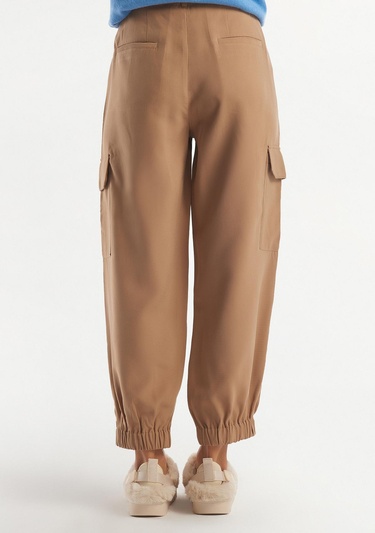  Kadın Kahverengi Bilekten Lastikli Kargo Pantolon