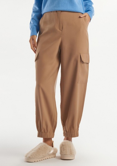  Kadın Kahverengi Bilekten Lastikli Kargo Pantolon