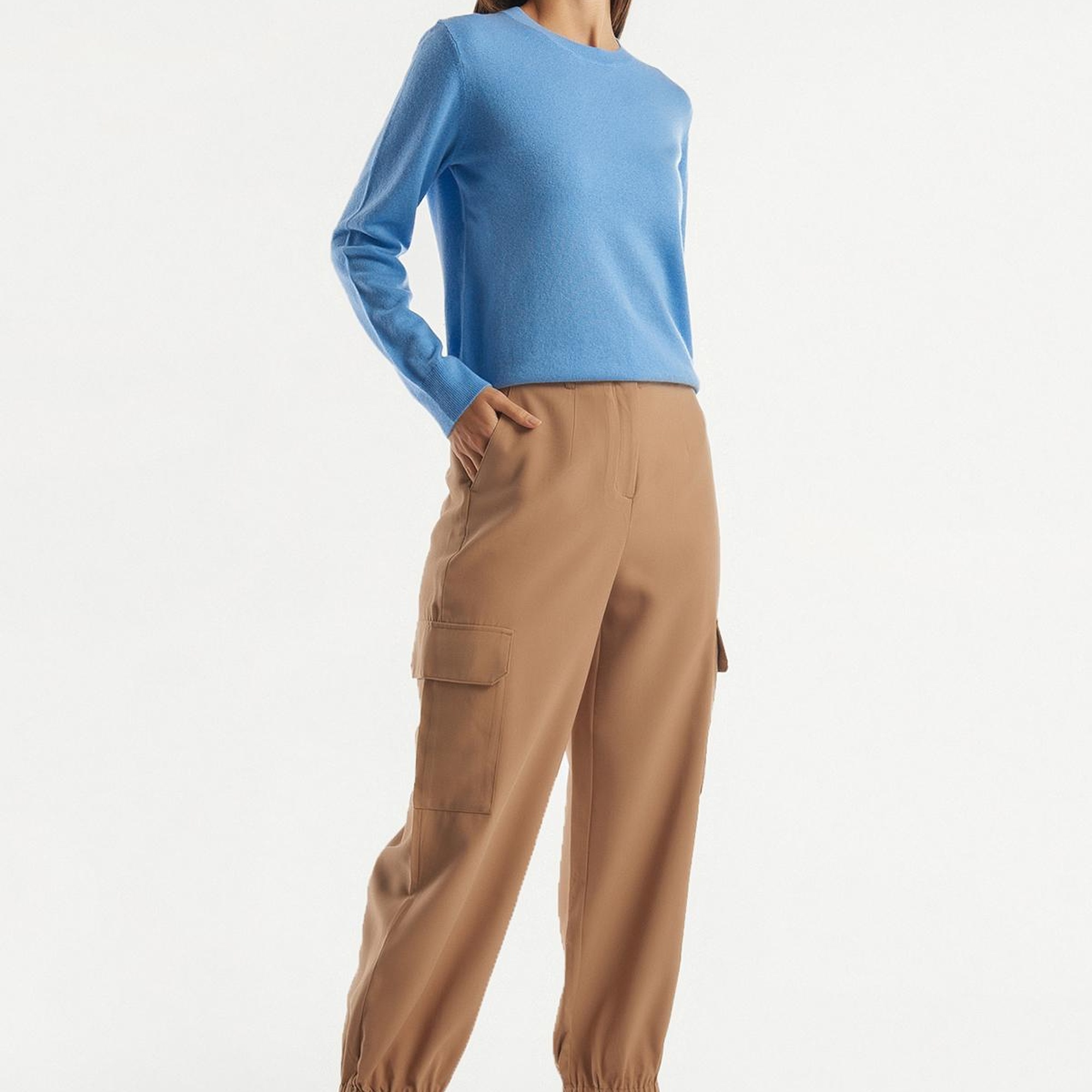 Kadın Kahverengi Bilekten Lastikli Kargo Pantolon