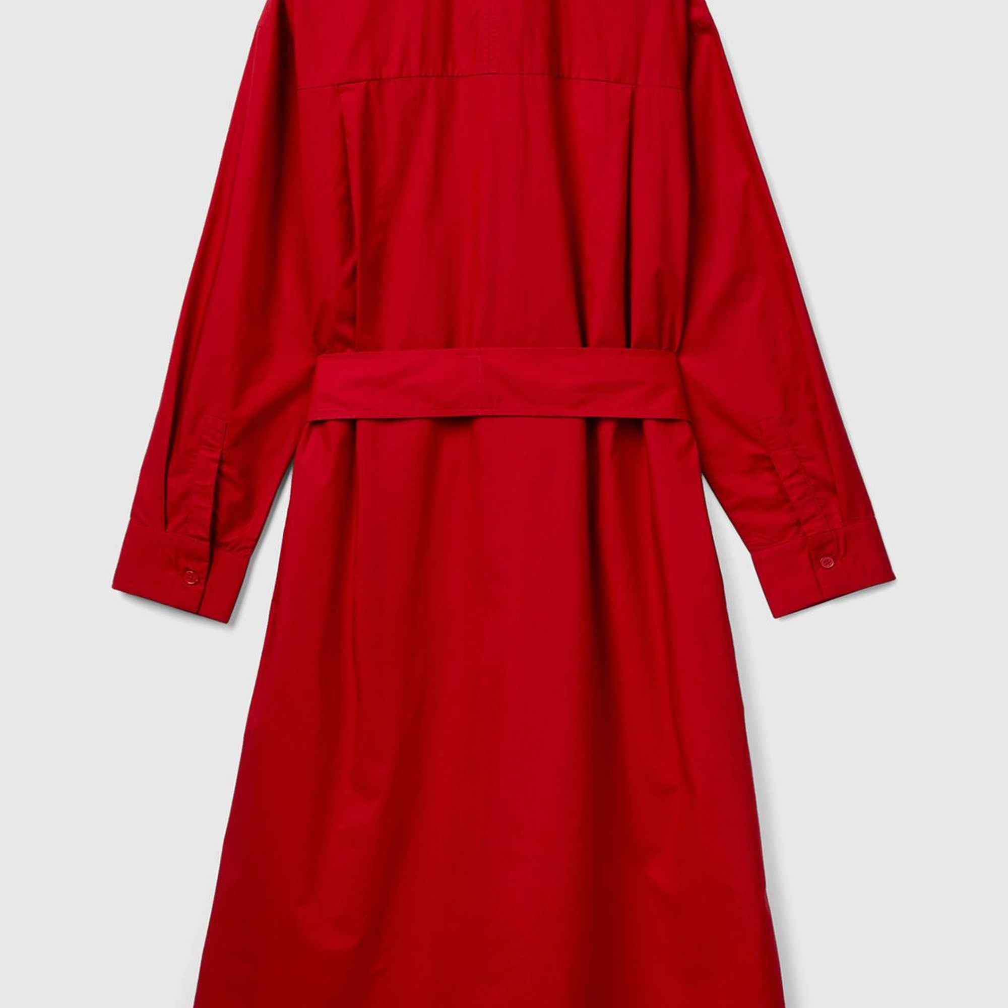 Kadın Vişne Çürüğü %100 Koton Gömlek Yaka Uzun Kollu Popline Elbise