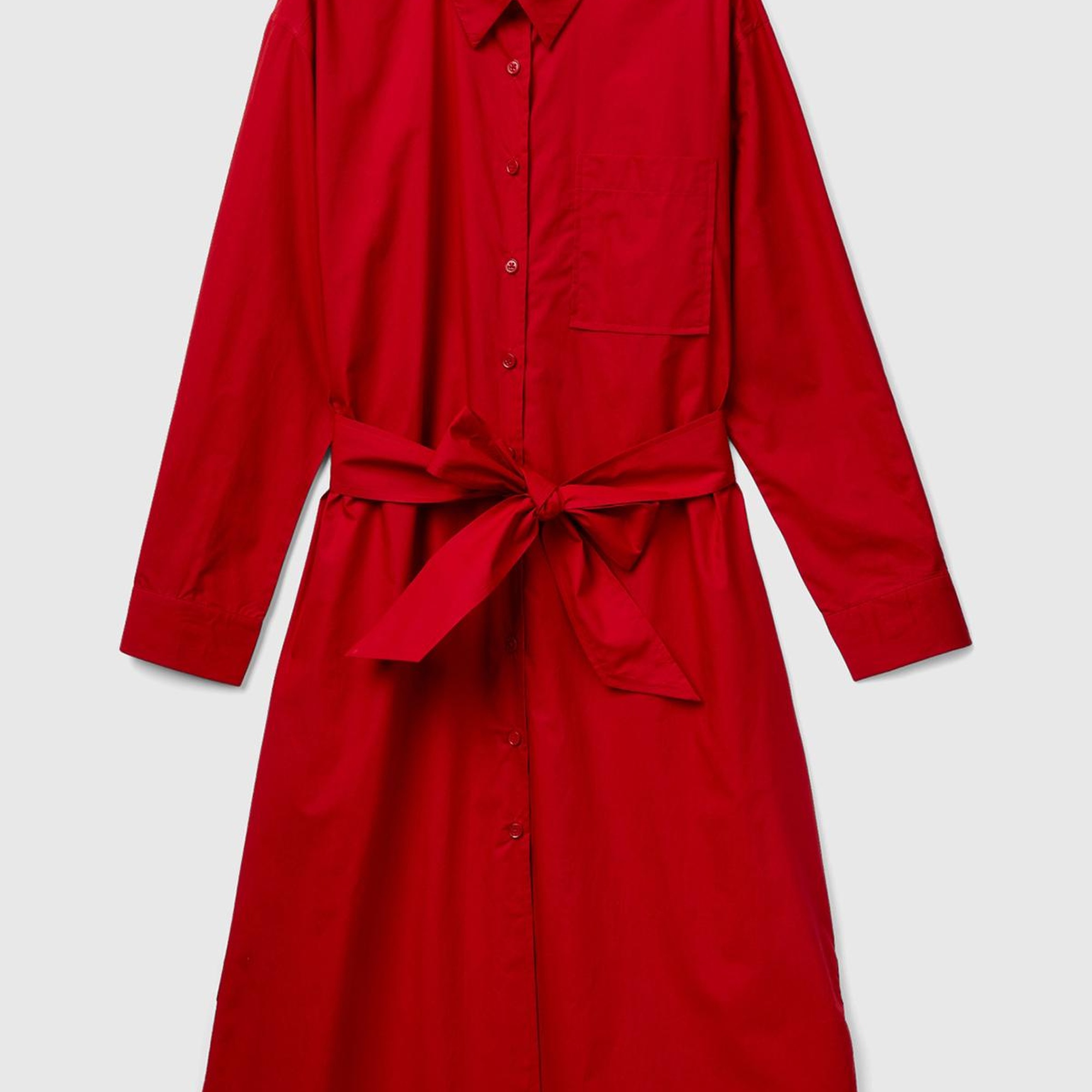 Kadın Vişne Çürüğü %100 Koton Gömlek Yaka Uzun Kollu Popline Elbise