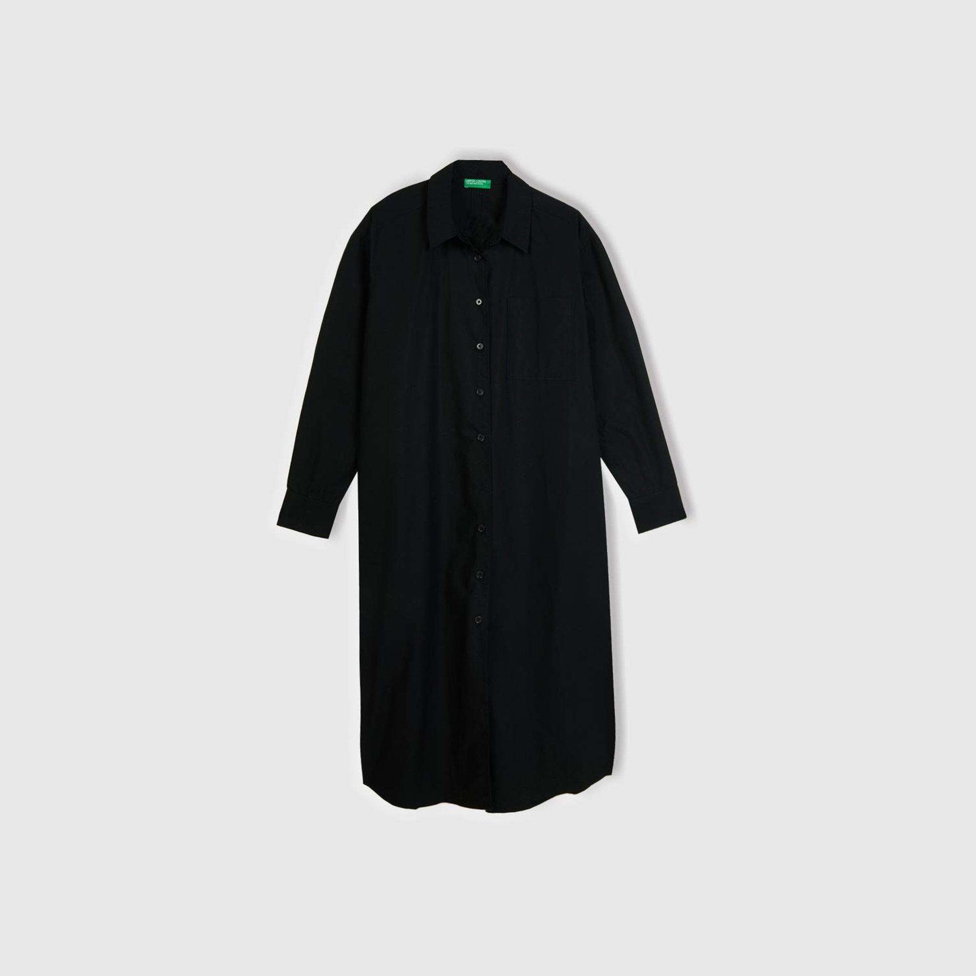 Kadın Siyah %100 Koton Gömlek Yaka Uzun Kollu Popline Elbise
