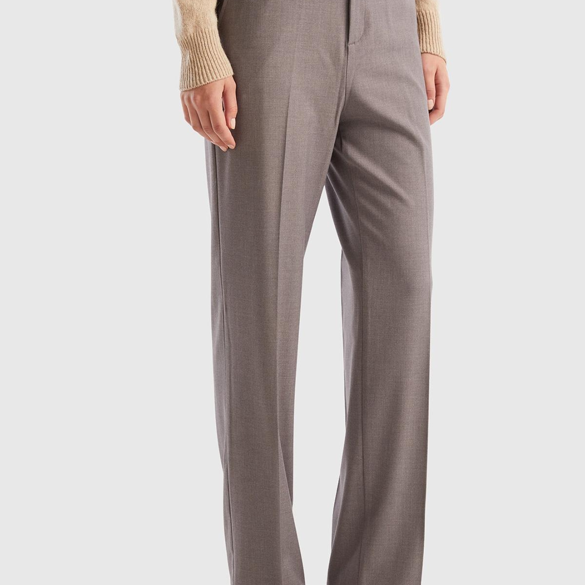 Kadın Antrasit Melanj Poliviskoz Yumuşak Dokulu Regular Fit Pantolon