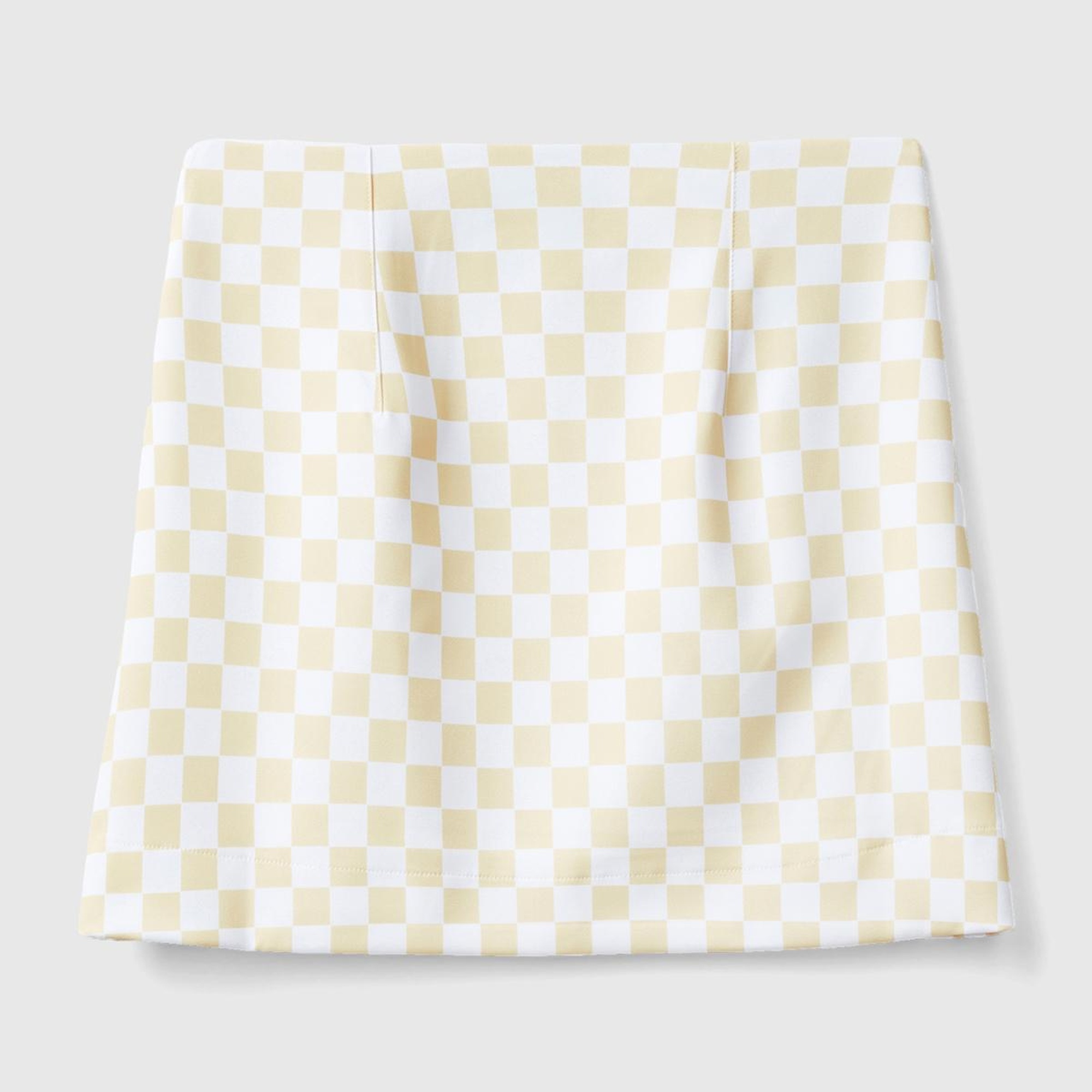 Kadın Sarı Dama Desenli Mini Etek