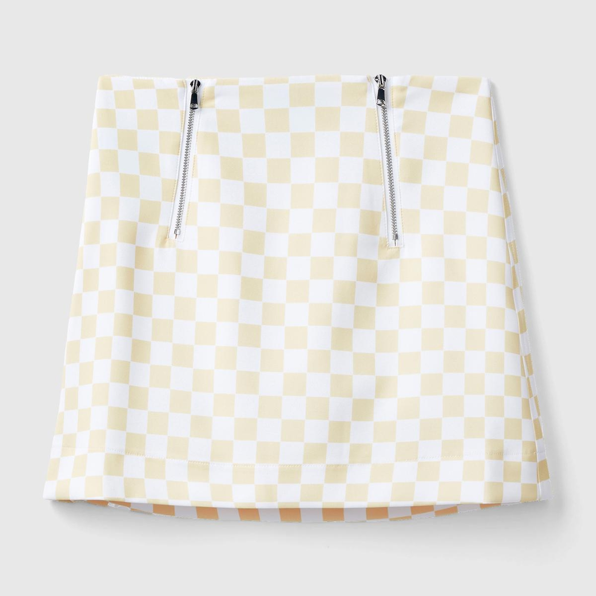 Kadın Sarı Dama Desenli Mini Etek