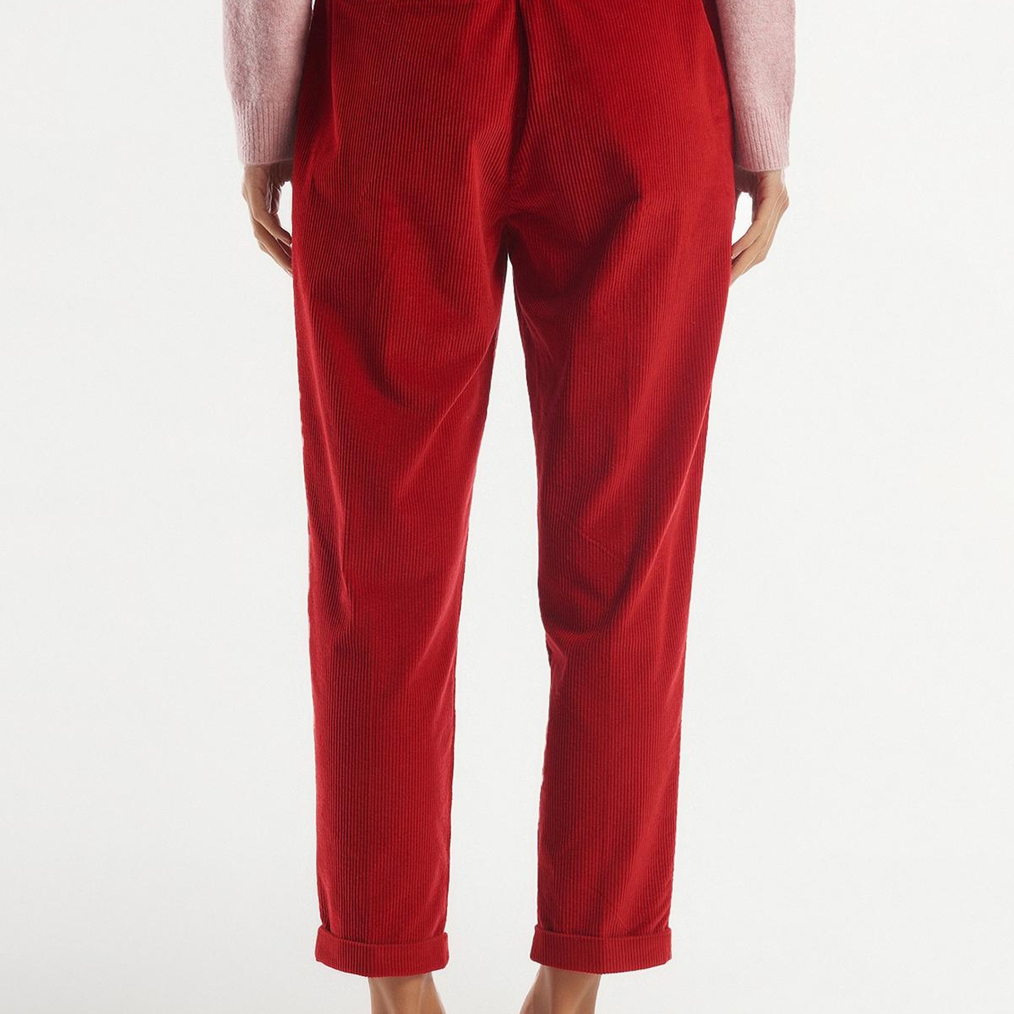 Kadın Kırmızı Beli Lastikli Kadife Pantolon