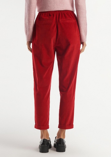  Kadın Kırmızı Beli Lastikli Kadife Pantolon