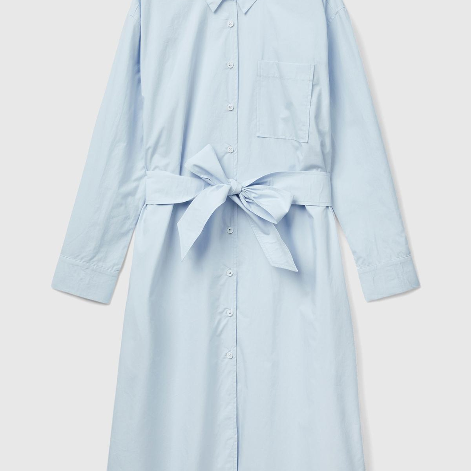 Kadın Soluk Mavi %100 Koton Gömlek Yaka Uzun Kollu Popline Elbise