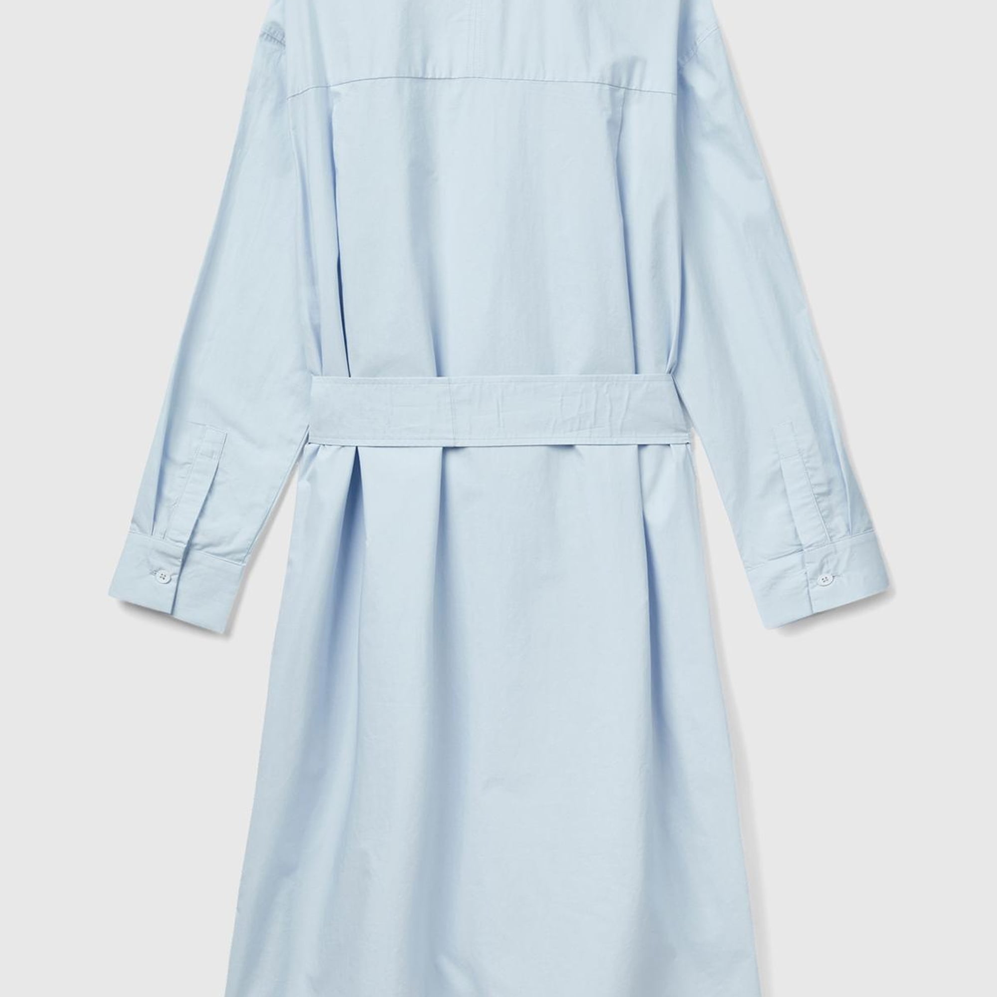 Kadın Soluk Mavi %100 Koton Gömlek Yaka Uzun Kollu Popline Elbise