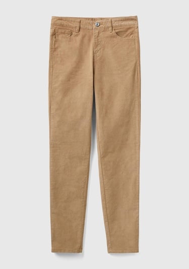  Kadın Taba Slim Fit Kadife Pantolon