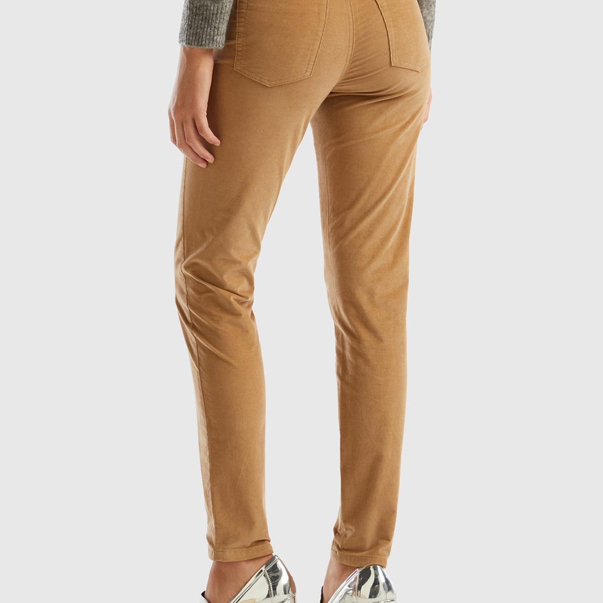 Kadın Taba Slim Fit Kadife Pantolon