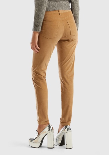  Kadın Taba Slim Fit Kadife Pantolon