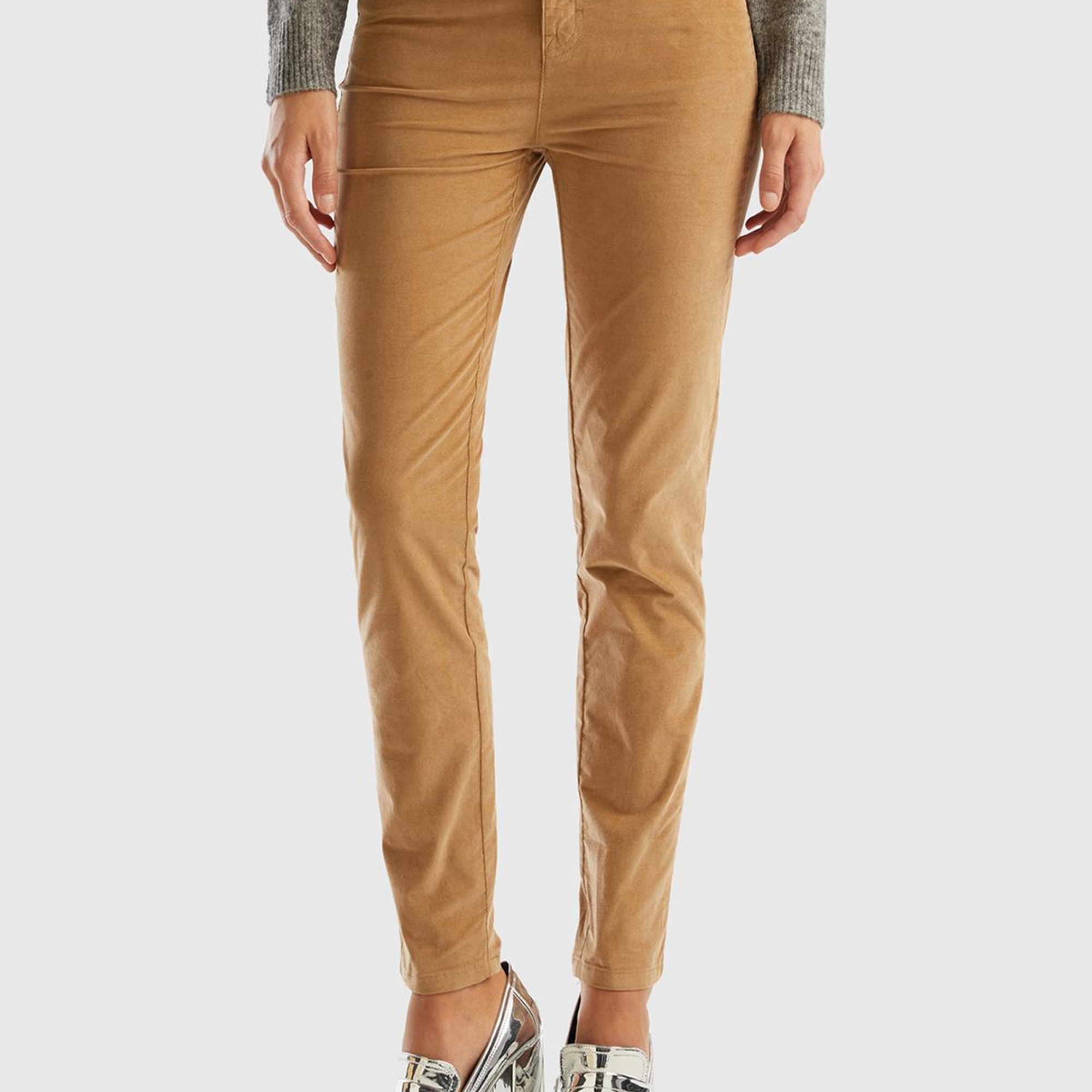 Kadın Taba Slim Fit Kadife Pantolon