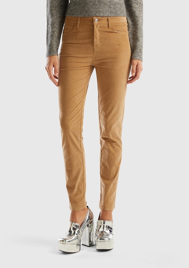  Kadın Taba Slim Fit Kadife Pantolon