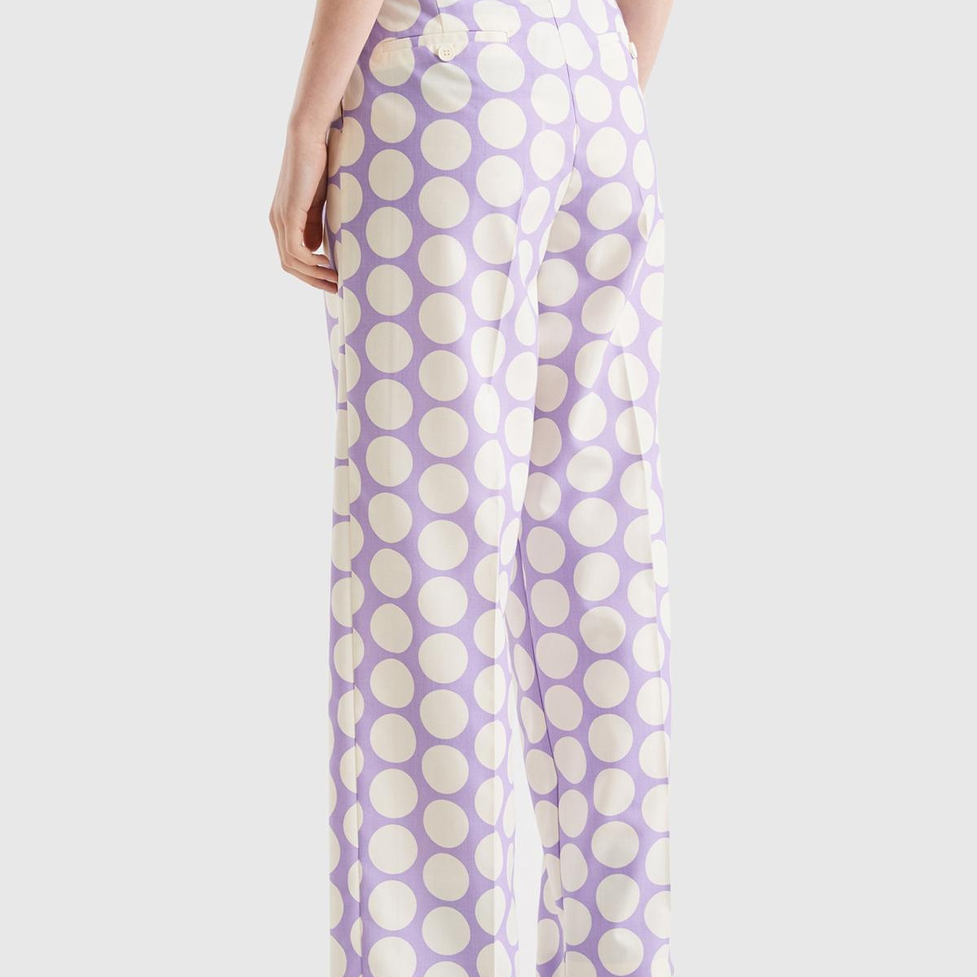 Kadın Lila Poliviskoz  Puantiyeli Geniş Paça Pantolon