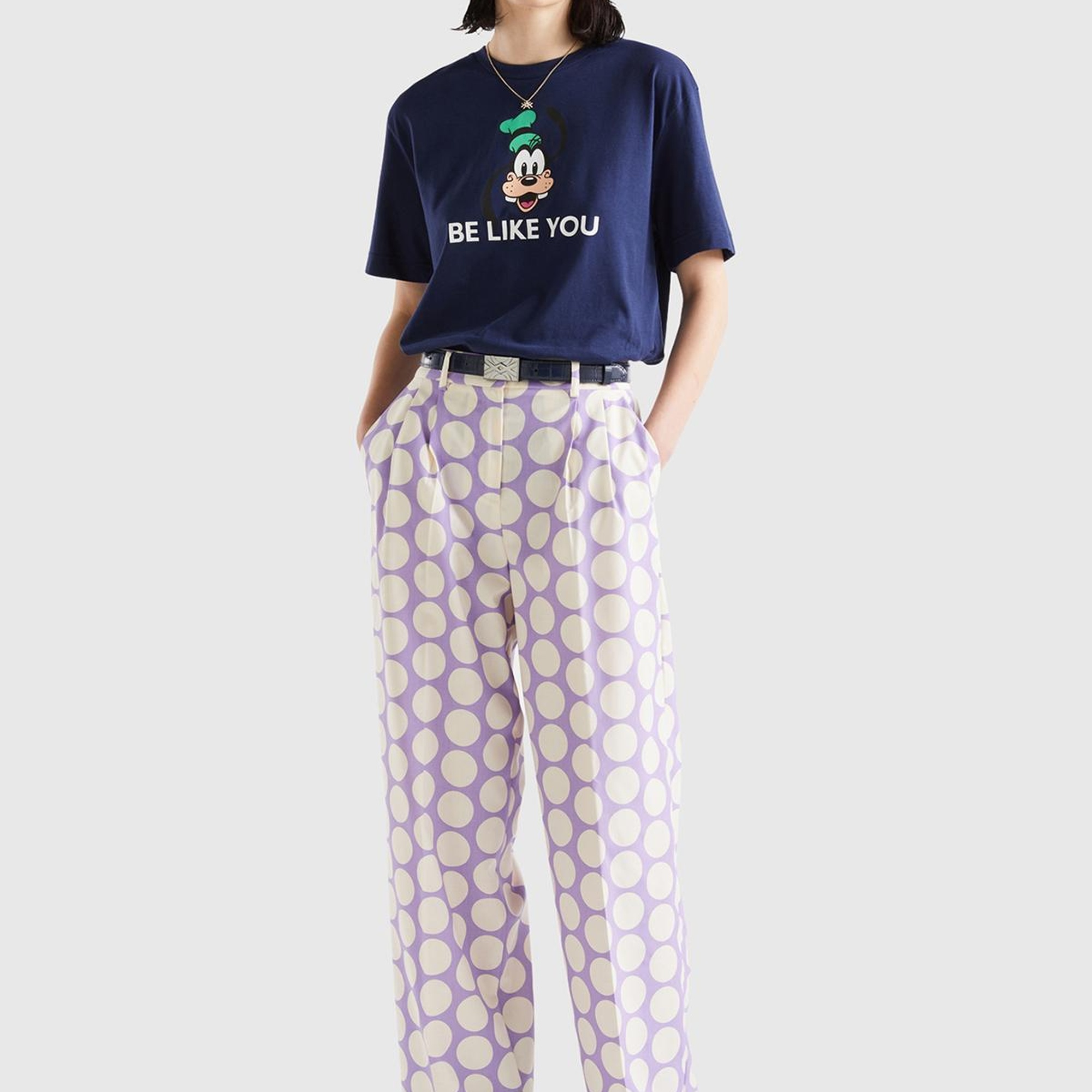 Kadın Lila Poliviskoz  Puantiyeli Geniş Paça Pantolon