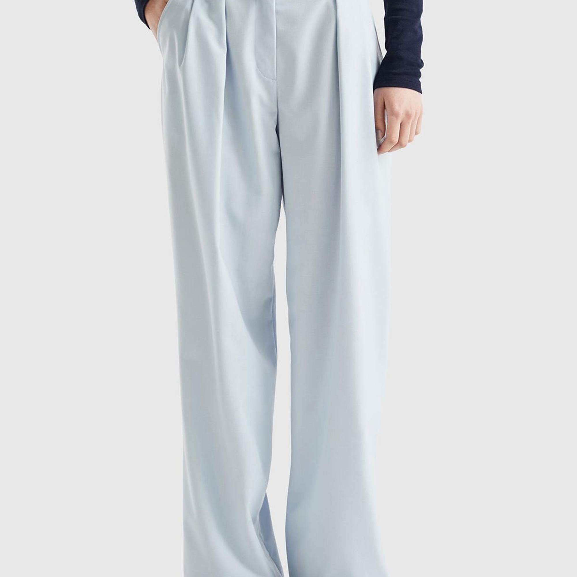 Kadın Soluk Mavi Poliviskoz Yüksek Bel Rahat Kalıp Pantolon